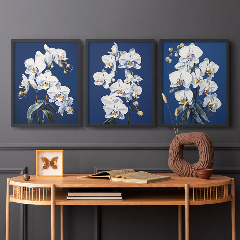 Étude florale série LXI - ensemble de 3 estampes giclées encadrées - prêt à être accroché, H 28 po x l 22 po, Cadre noir