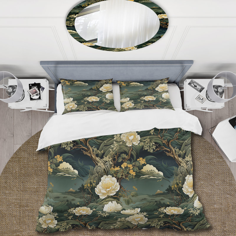 Literie Natures Harmony II, Housse de couette pour grand lit et 2 taies décor