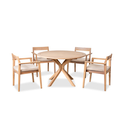 Badgley 4 – Person Acacia Wood Patio Dining Set With Round Table, Cushions Included