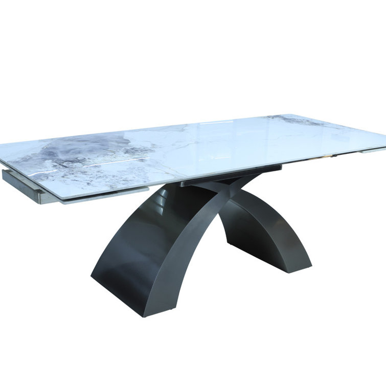 86.61"-118.11" Modern Extendable Dining Table - Brushed Black Steel Base