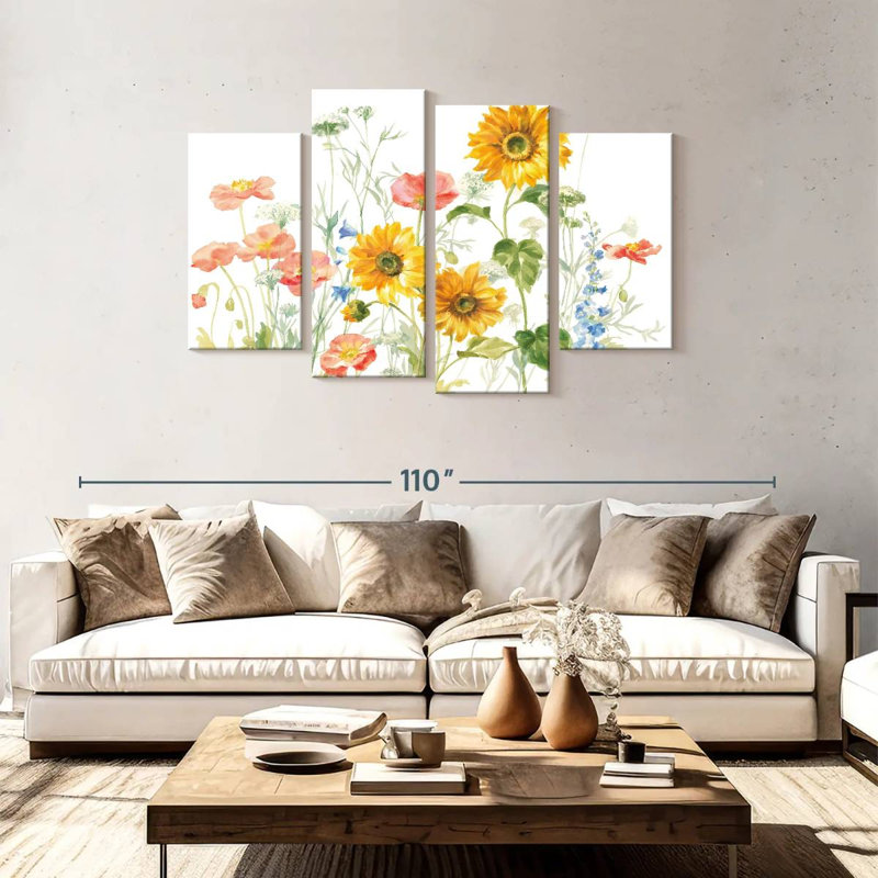 Floursack Florals On White I, 48" H x 75" W
