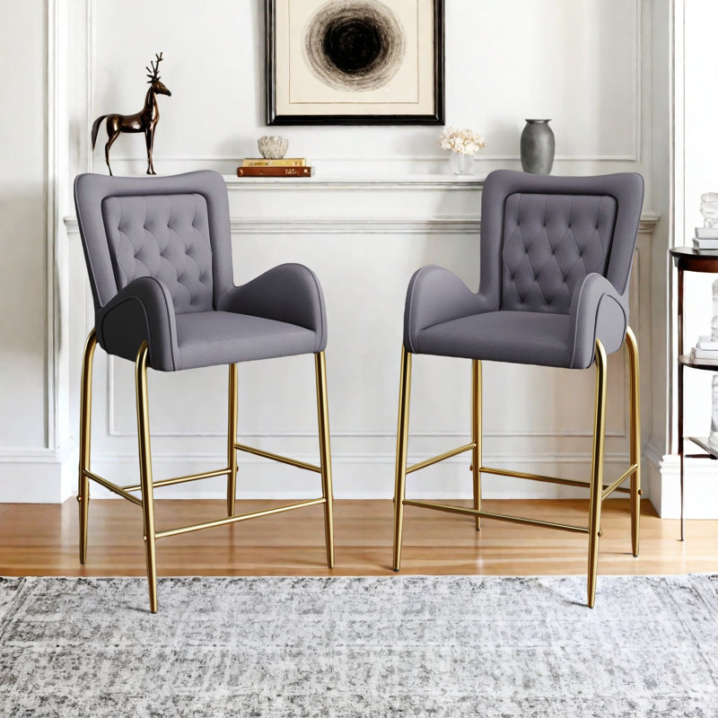 Rozeta Fabric Upholstered Barstools, Gray