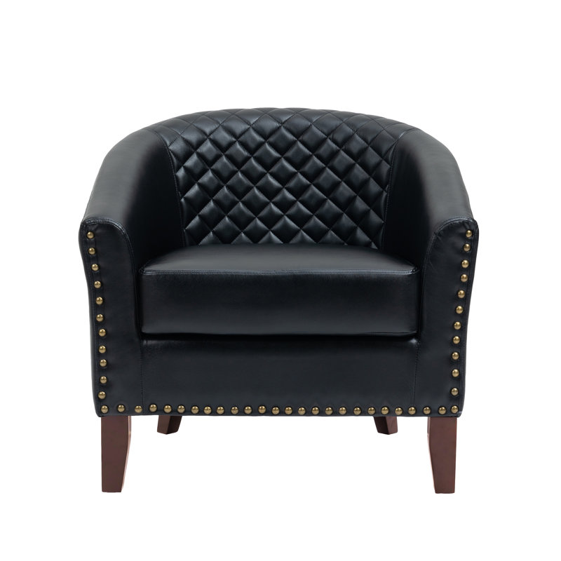 Edvardas 73.9 Cm Wide Tufted Barrel Chair, Black Faux Leather