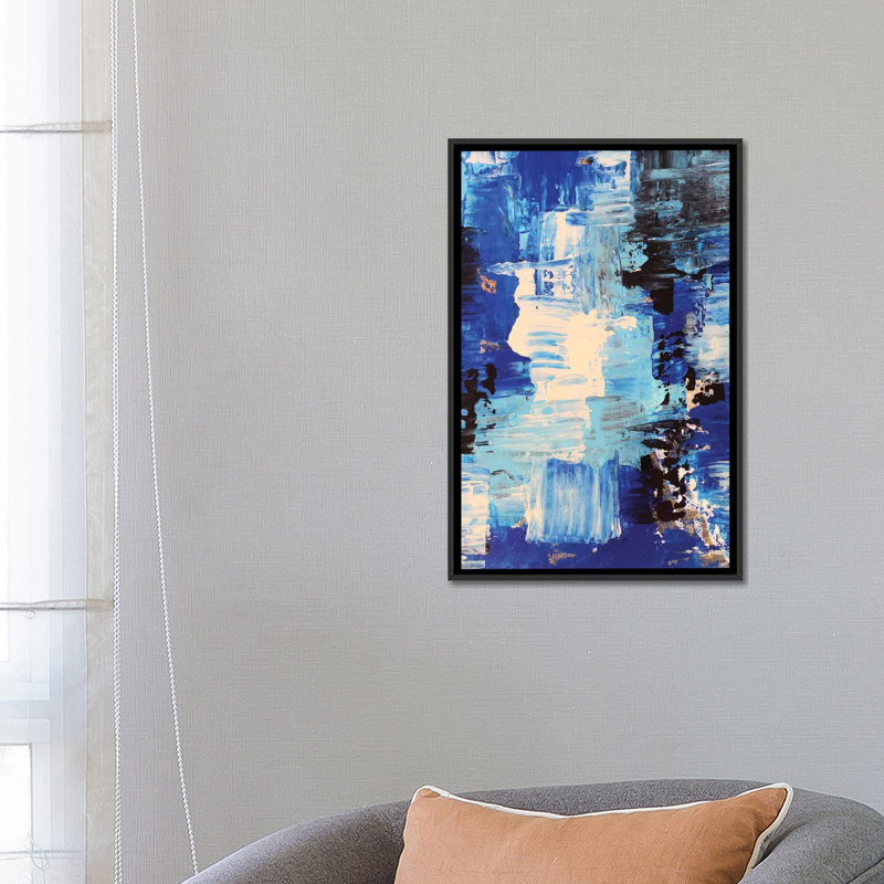 « blue abstract ii », impression sur toile, H 26 po x l 18 po x P 1,5 po, Toile avec cadre noir, Pas de tapis