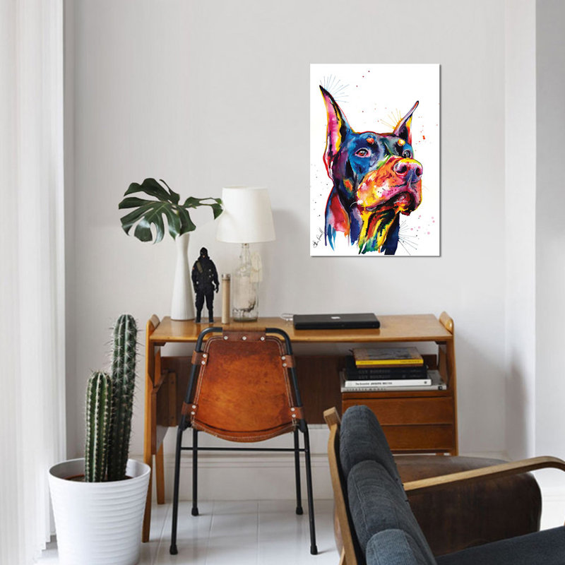 « doberman », impression sur toile, H 12 po x l 8 po x P 0,75 po, Pas de tapis, Toile tendue