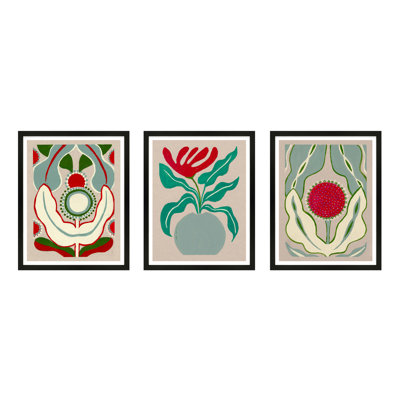 Fleurs magiques. Ensemble de 3 pièces encadrées sur papier par Andrea Stokes