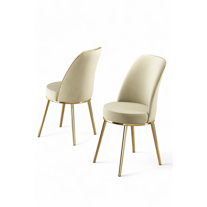 Ensemble de chaises élégantes (2 pièces), crème et or, 17,7 po x 35,8 po x 16,5 po | Structure 100% métal, tissu Babyface, dossier en mousse à 22 bandes et siège en mousse à 28 bandes | Design moderne et glamour pour le salon, la salle à manger et le bureau
