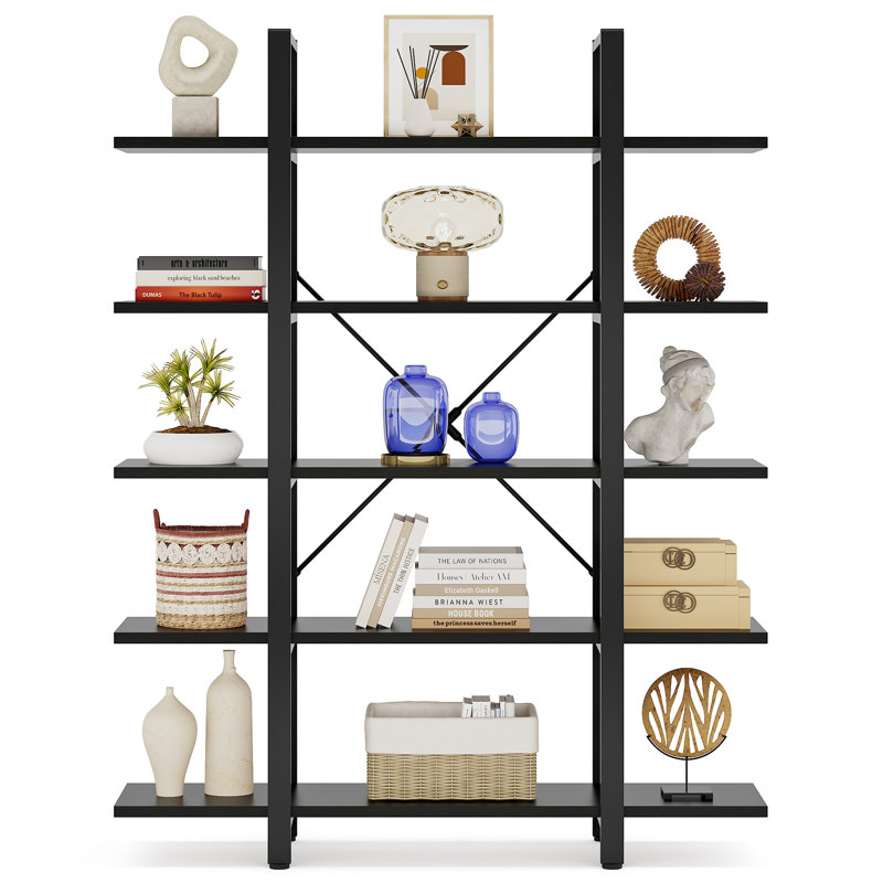 Industrial Black 72-Inch 5-Tier Metal and MDF Bookshelf