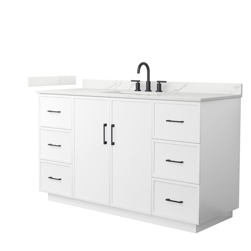 Elan TK 60" Freestanding Single Bathroom Vanity with Quartz Top, Giotto Quartz, White, Matte Black