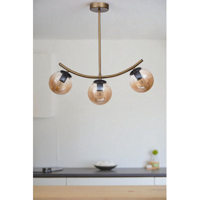 Superbe lustre réglable, finition miel et or, 5,9 po x 12,6 po | Corps en métal avec capuchon en verre | Hauteur réglable de 15,7 à 23,6 pouces | Convient aux ampoules E27 (40 W maximum) | Éclairage élégant pour la salle à manger et les espaces de vie