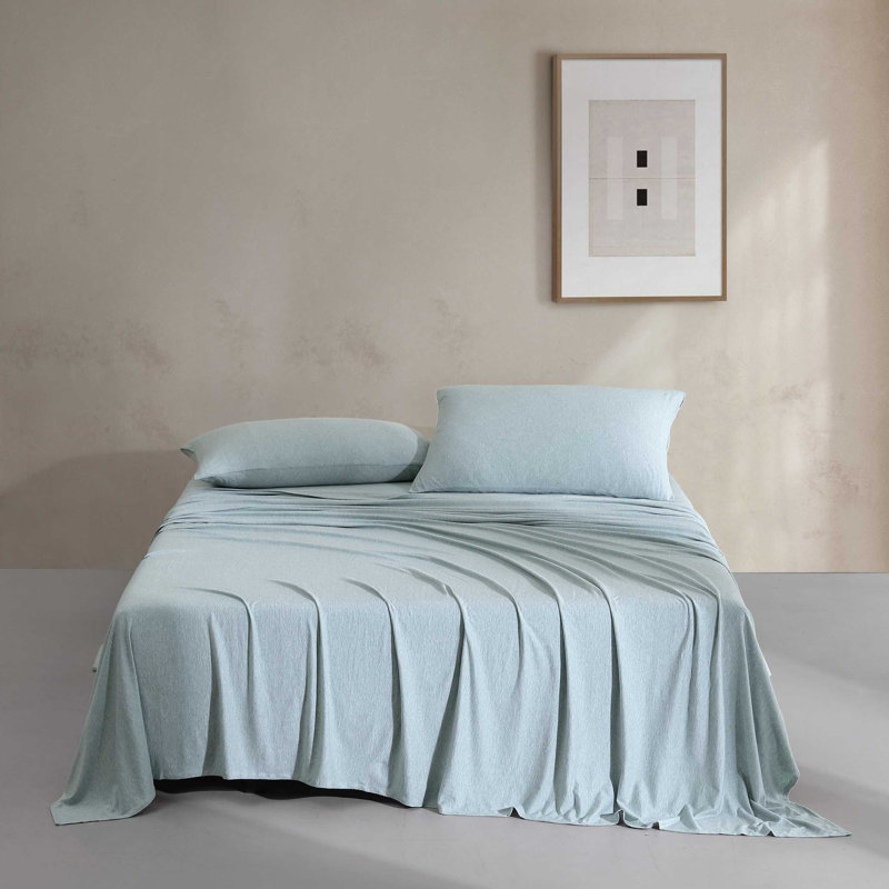 Ensemble de draps 4 pièces Calvin Klein, Ensemble de draps pour taille de lit très grand a, Bleu aqua