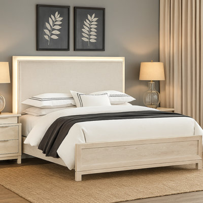 Loji Bed W LED Headboard, Weathered Gray 
