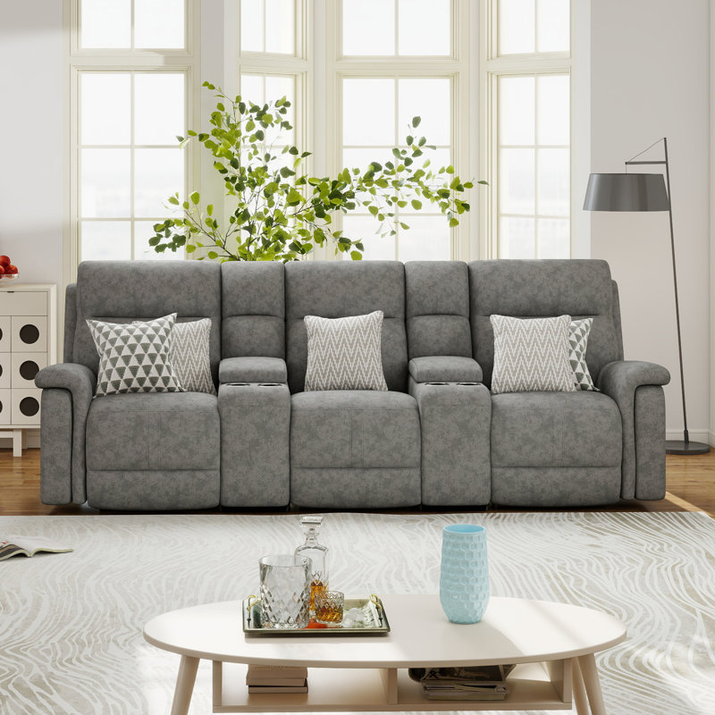 Canapé inclinable électrique de 115 po, Mélange de polyester gris