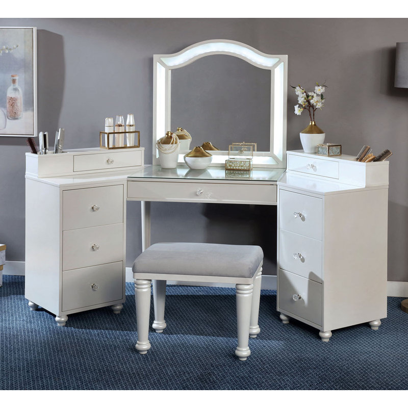 75" W Glam Vanity Set, Luminous White, White