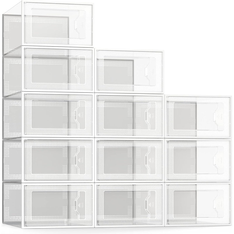 Boîtes de rangement de chaussures empilables en plastique transparent, organisateur de chaussures pliable pour garde-robe, étagère à chaussures peu encombrante avec trous de ventilation, support pour bac à chaussures durable