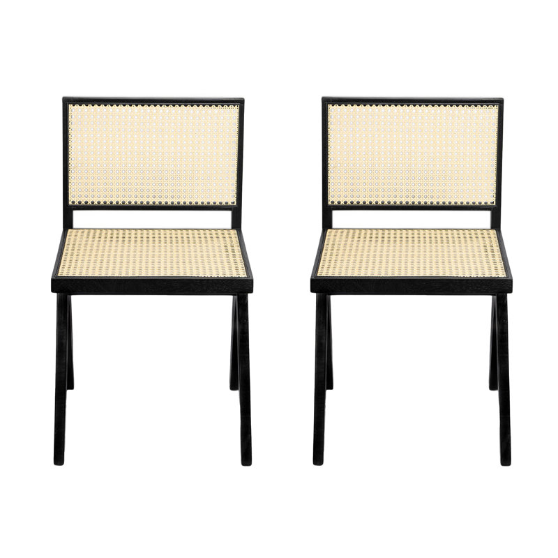 Randall Rattan Dining Chairs With Rubberwood Frame, Black/Natural