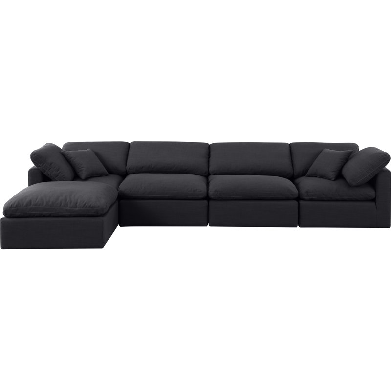 Canapé modulaire en coin 5 pièces Hinami, Tissu texturé en lin noir