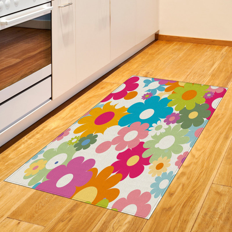 Tapis de zone rose symétrique nature à fleurir, Rectangle 2 pi 7 po x 5 pi