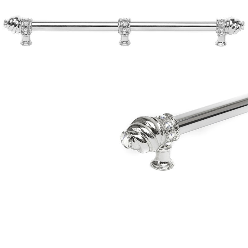 Caché avec une longue poignée centrale de 5/8 po et 23 cristaux transparents Swarovski avec entretoise centrale, 22", Chrome