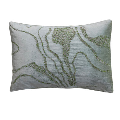 Cotton Velvet Lumbar Pillow With Beaded Design