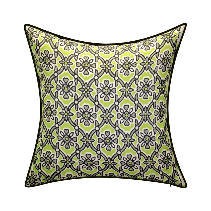 Geometric Outdoor Reversible Throw Pillow, Green