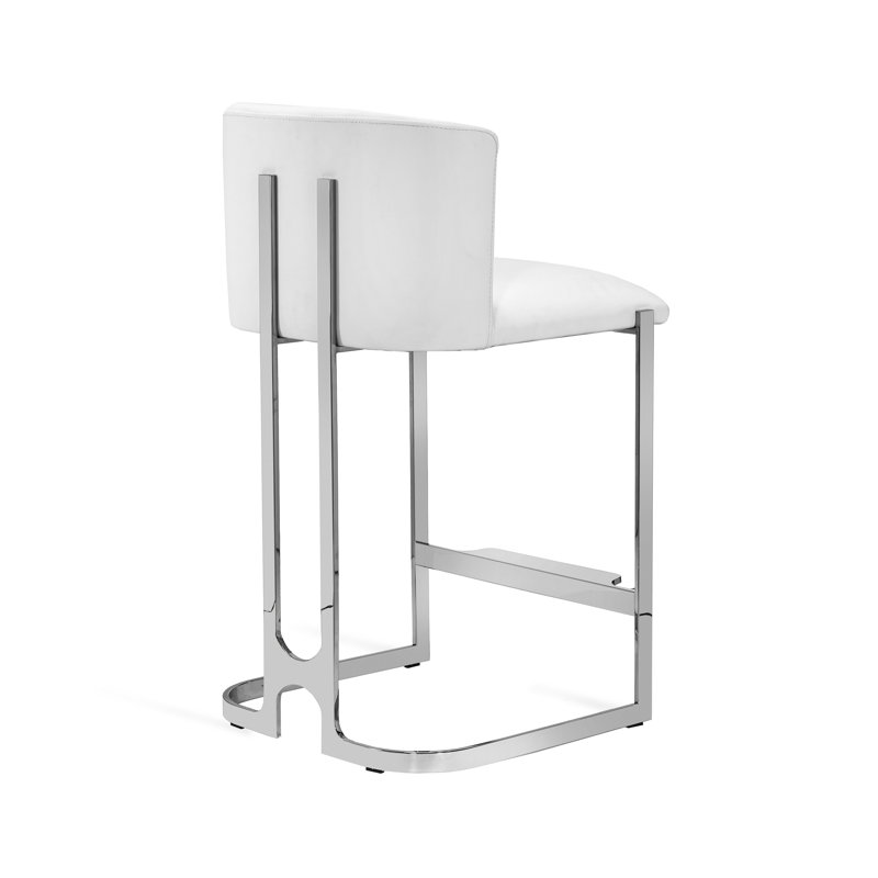 Banks Upholstered Stool with Metal Frame, Polished Nickel, Counter Stool (26” Seat Height), Alpine White