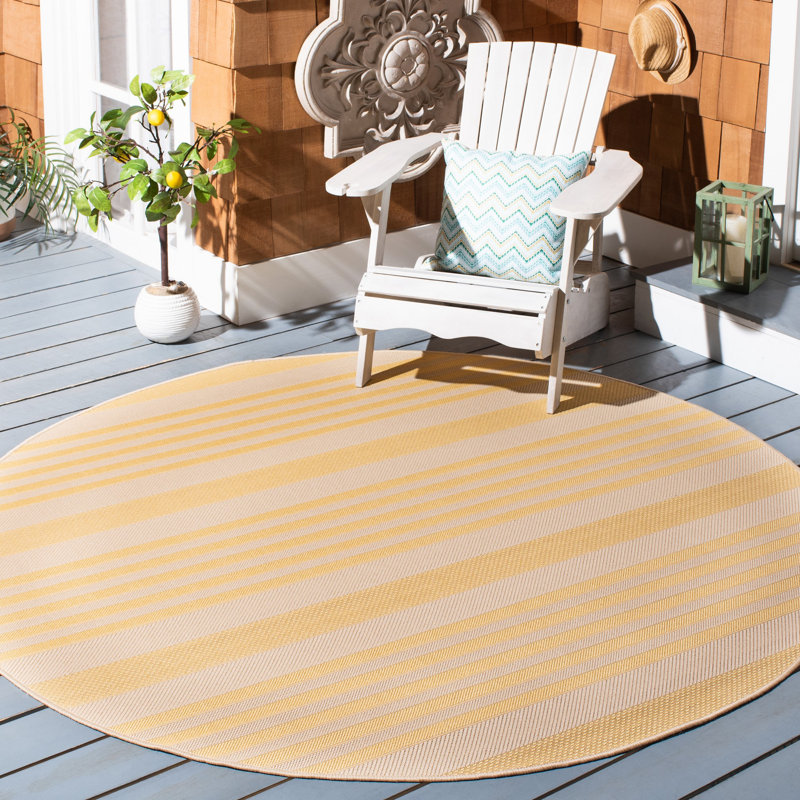 Alitsia Performance Striped Indoor/Outdoor Area Rug, Round 6'7"