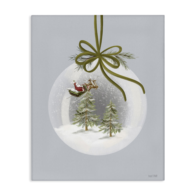 «Santa Sleigh Snowglobe», art mural sur toile par House Fenway, H 20 po x l 16 po