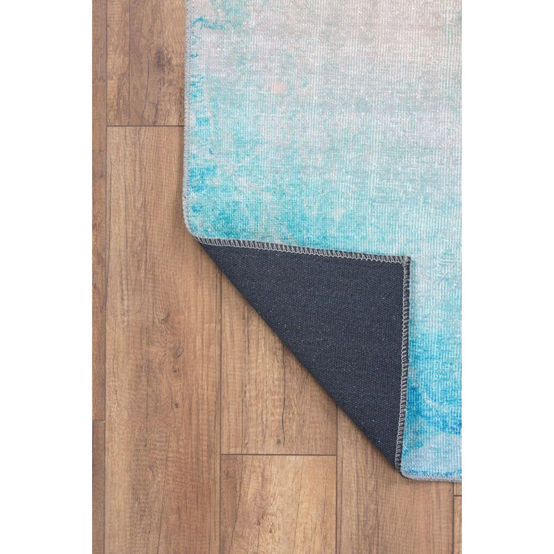 Tapis décoratif à motif abstrait bleu et beige, Tapis de couloir 2 pi 6 po x 7 pi 7 po