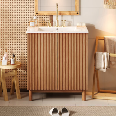Meuble-lavabo autoportant de 30 po avec lavabo en céramique blanche et tablette ajustable en forme de U