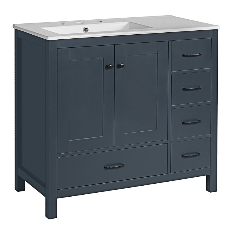 Ensemble de meuble-lavabo avec lavabo en céramique, Bleu