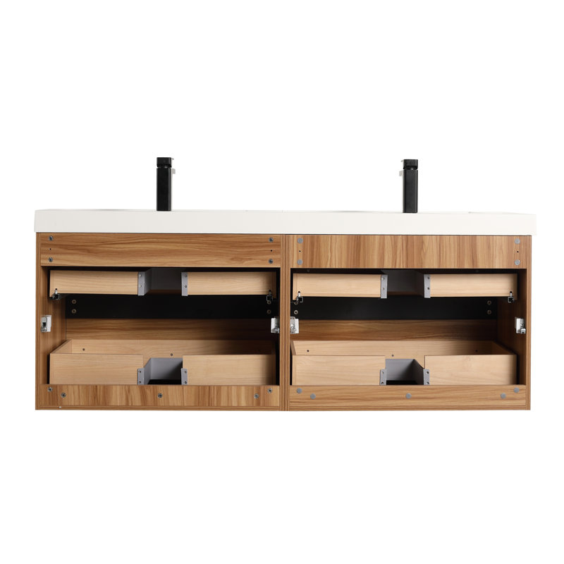 Meuble-lavabo flottant 60 po avec lavabo mural 60 po, Naturel