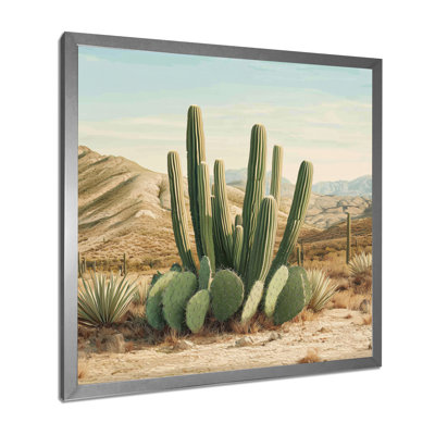 Cactus et les montagnes du désert III - art mural de cactus pour le salon