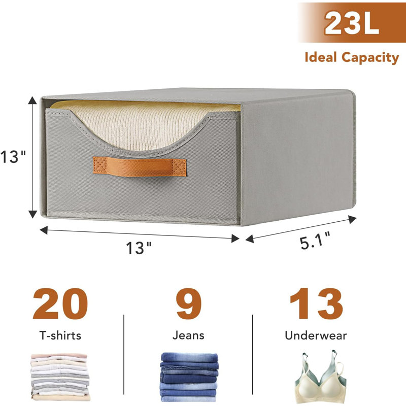 4 Pcs 16.5" Closet Drawers and Large Size Clothes Storage Bins Push-Out Storage Stackable Shelf