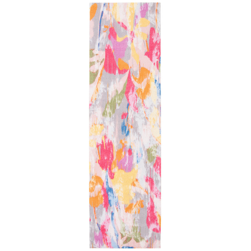 Tapis rose / gris Hadria, Tapis de couloir 2 pi 3 po x 8 pi