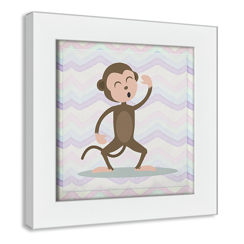 Adhésif décoratif «Pink Monkey Time», Encadré plat blanc, H 8 po x l 8 po x P 0,6 po