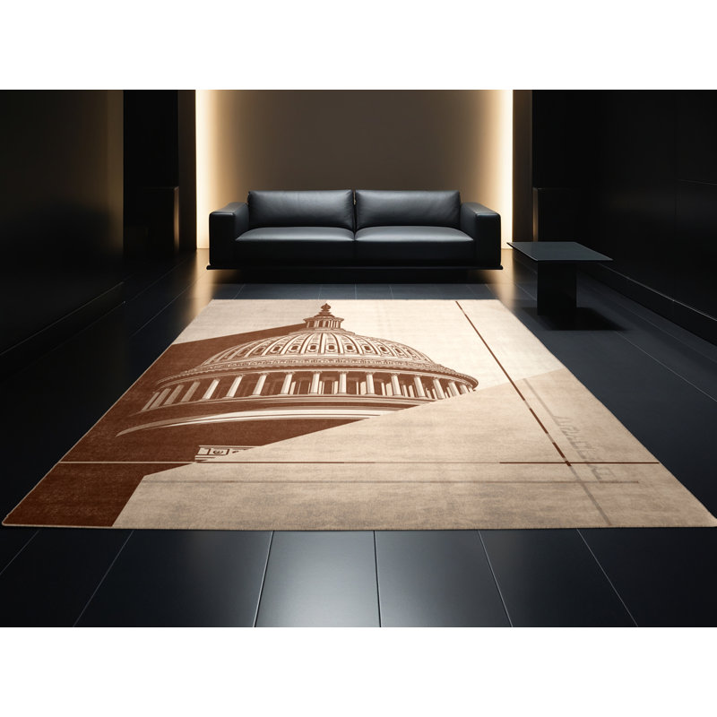 Machine Washable Paret Us Capitol Modern Rug in Beige – Beige Binding, 2x5