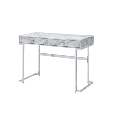 Tigress White Printed Faux Marble Top & Chrome Finish Writing Desk