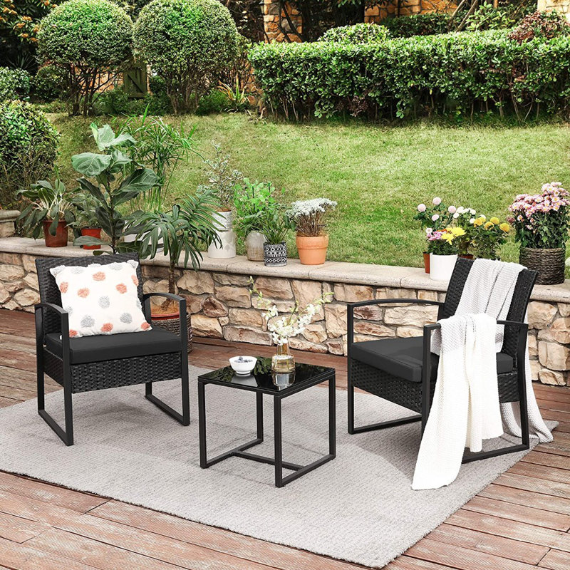 Ensemble de mobilier de patio extérieur 3 pièces Songmics Red Barrel Studio®, noir, Noir