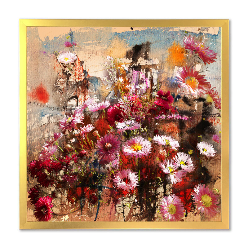 Automne fleurs mélangées - œuvre d'art traditionnelle sur toile, Impression dorée sur toile encadrée
