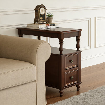 Solid Wood Accent Nightstand Bedside Table with Double Drawer