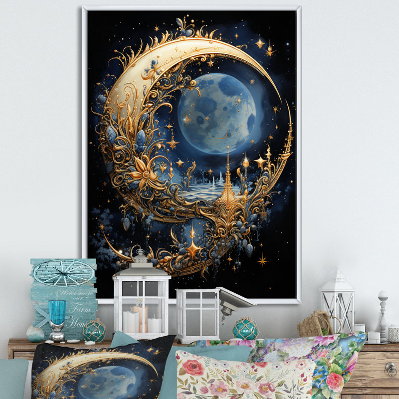 Art de l'Islam, croissant de lune II - Art mural, H 20 po x l 12 po x P 1 po, Cadre flottant blanc