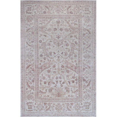 Tapis unique mauve / ivoire / gris de 6 pi x 9 pi