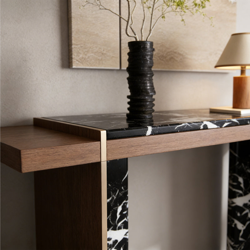 Console Marble, H 31,5 po x l 59,06 po x P 13,78 po, Brun / blanc / noir