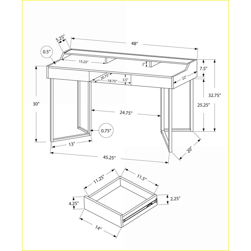 Desks: 48'' Home Office Computer Desk with Storage, Open Cubbies, Modern Style, White Laminate, Grey Metal | White | MDF