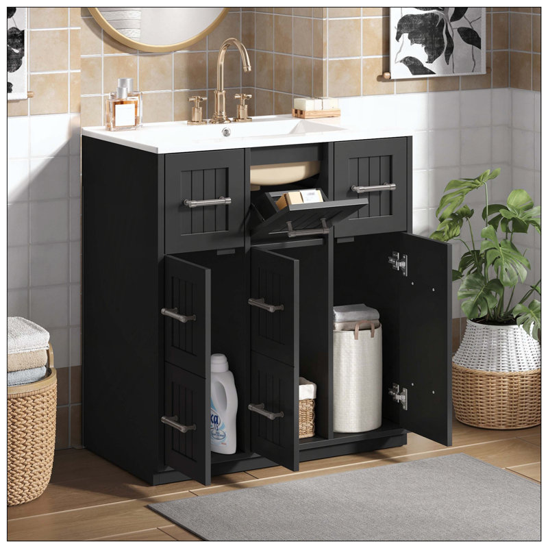 Tiroirs de lavabo de salle de bain encastrés avec tiroir à fermeture en douceur, Black
