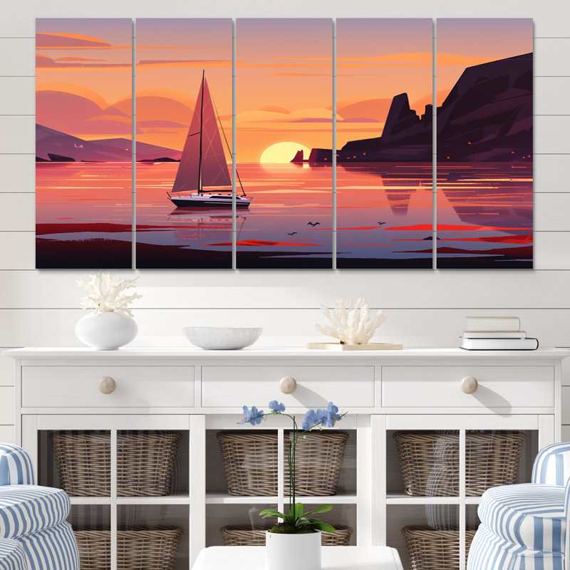 Beachside Dusk - décoration murale bord de mer - 5 panneaux égaux