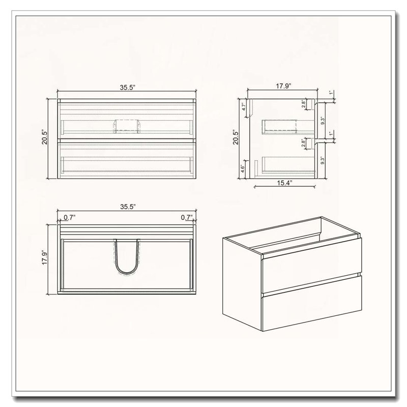 Wall Mount Cabinet With Two Pre Assembled Eco Friendly Drawers, Walnut