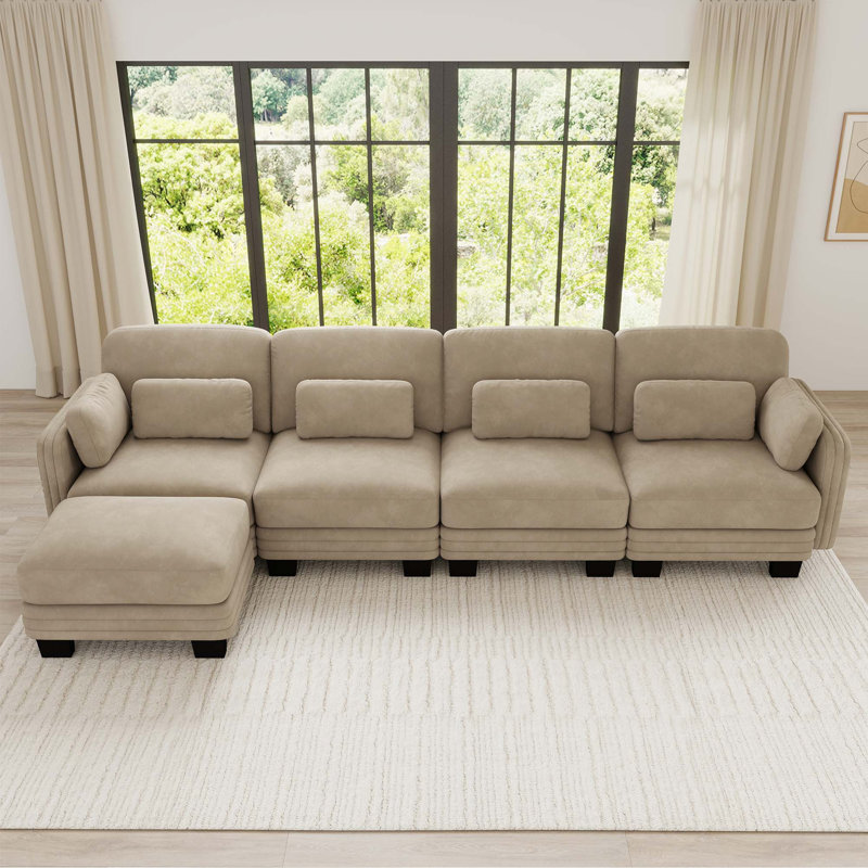 Canapé d'angle modulaire capitonné avec pouf amovible