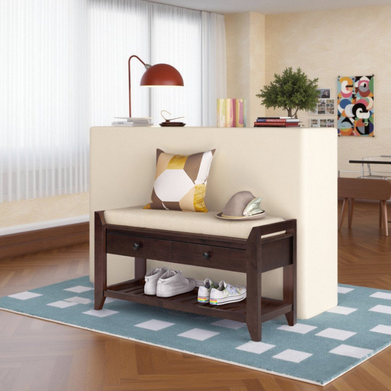 Banc de salle à manger rembourré avec tiroirs de rangement et tablette, Espresso
